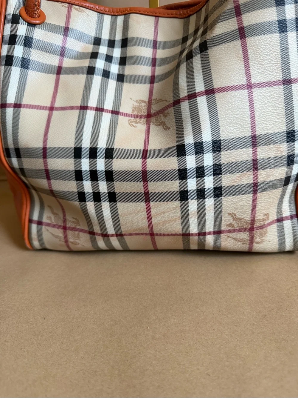 Burberry Orange Haymarket Check Coated Canvas